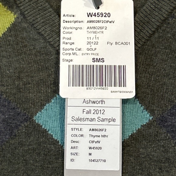 Ashworth Sweater Men L Thyme Heather Grey Argyle Diamond Long Sleeve Cotton Wool - Picture 4 of 8